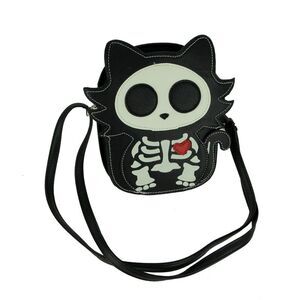 Black Glow in the Dark Skeleton Cat Crossbody Purse Small